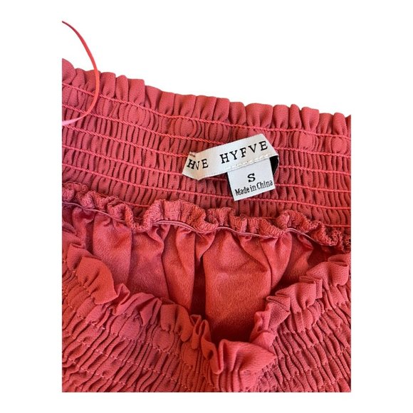 Hyfve off the shoulder balloon sleeve woven mini dress, size small, coral - Picture 7 of 10